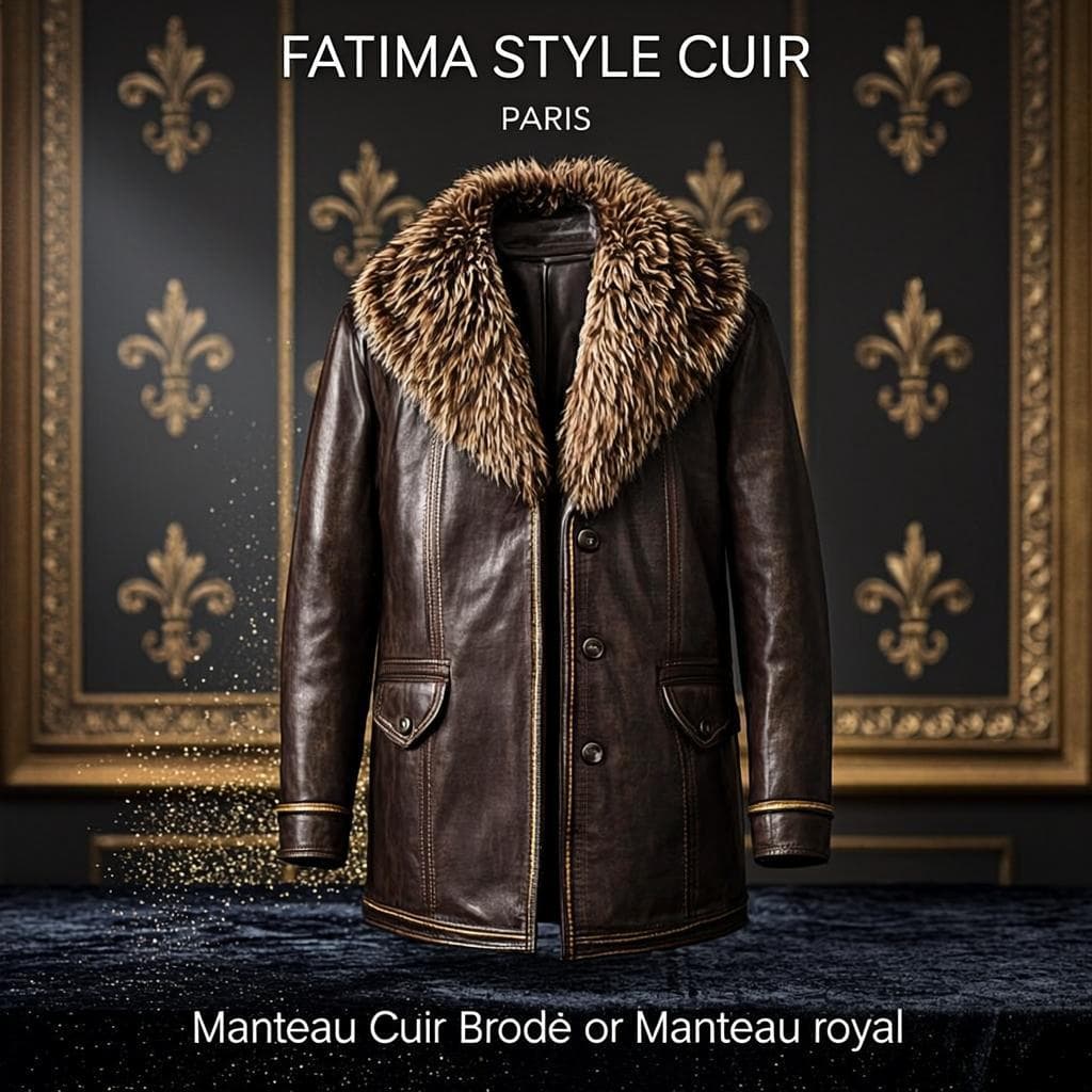 Manteau Cuir Brodé Or — Manteau royal
