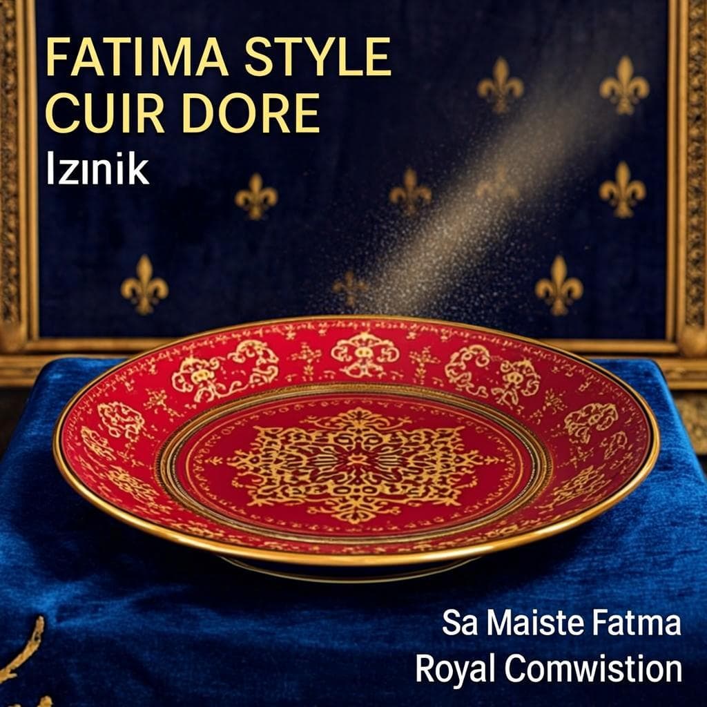 Plateau Cuir Doré Iznik — Plateau décoratif
